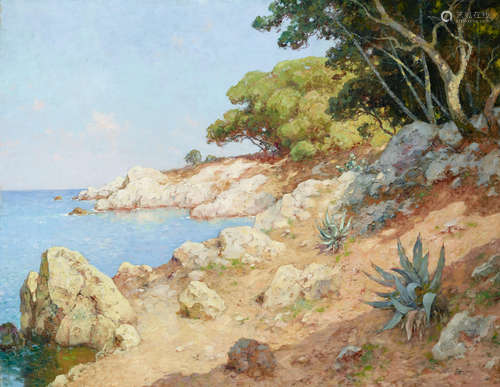 A rocky coastal landscape 39 1/2 x 51 1/4in (100.4 x 130.2cm) Albert Pjegagnon(20th Century)