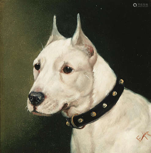 A portrait of a Jack Russell terrier; A potrait of an English white terrier (a pair) each 9 1/4 x 9 1/4in (23.5 x 23.5cm) Edward Aistrop(British, active 1880-1920)