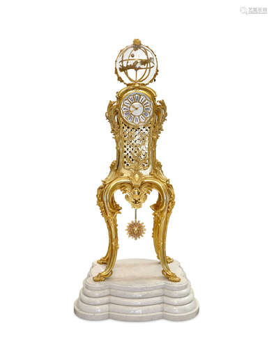 Late 19th century An Impressive Louis XV style gilt bronze double sided floor standing astronomical clockAfter the model by Caffieri and Passemant