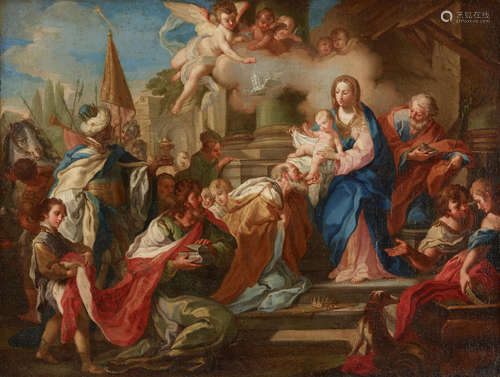 The Adoration of the Magi  19 1/4 x 25 1/2in (48.9 x 64.8cm) Circle of Sebastiano Conca(Gaeta circa 1676-1764 Naples)