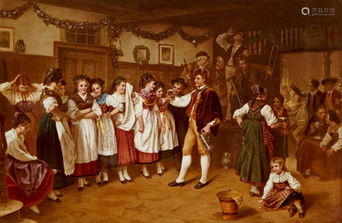 Late 19th/early 20th century A Berlin (K.P.M) porcelain plaque: Country Danceafter Marc Louis Benjamin Vautier (Swiss, 1829-1898)