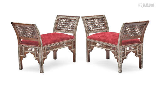 A pair of Levantine inlaid benches