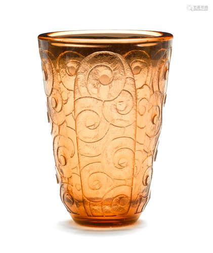 Circa 1925Signed Charder Le Verre Françaisheight 10in (25.4cm)  A Charder Le Verre FRANÇAIS acid cut rose pink glass vase