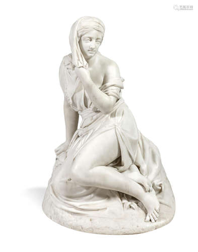 Second half 19th century An Italian carved marble figure of a seated young woman