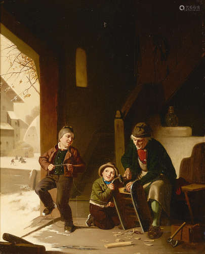 The sled maker  29 3/4 x 24 1/2in (75.6 x 62.3cm) Arthur Georges, Baron von Ramberg(Austrian, 1819-1875)