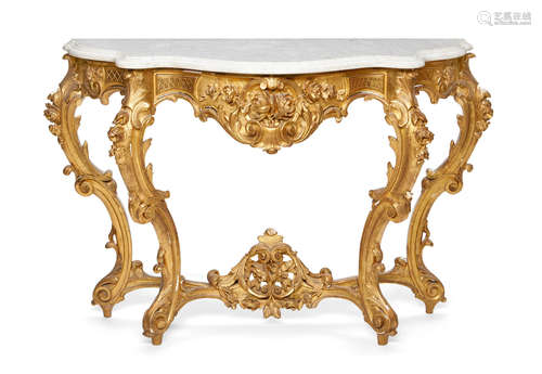 Late 19th century An Italian Rococo style giltwood console table