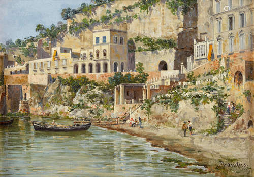 A view of Posillipo, Naples 6 7/8 x 9 1/2in (17.5 x 24cm) Antonietta Brandeis(Czechoslovakian, 1849-1910)