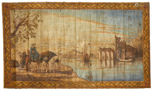 A Continental painted canvas panel 19th century