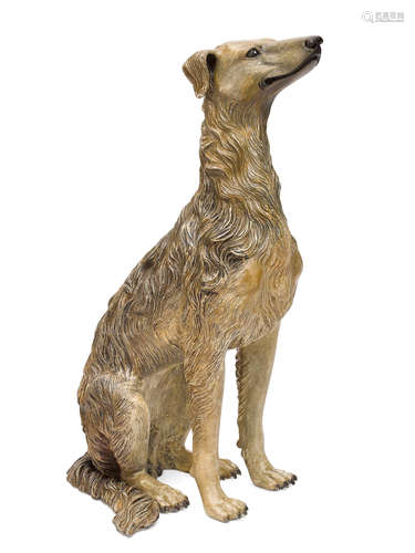 A Continental painted bronze figure of a hound