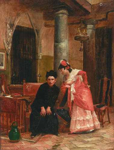 The startling confession 21 x 16in (53.4 x 40.7cm) Jehan Georges Vibert(French, 1840-1902)