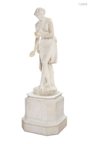 Late 19th century An Italian carved marble figure of a Bacchante playing cymbals