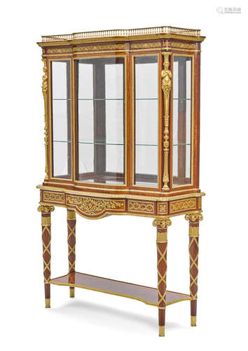 Possibly the workshop of Paul Sormani19th century A very fine Louis XVI style gilt bronze mounted mahogany vitrine cabinet