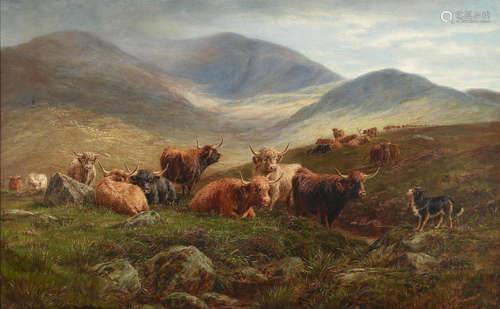 Highland cattle 20 x 32 1/4in (50.9 x 81.9cm) John Falconar Slater(British, 1857-1937)