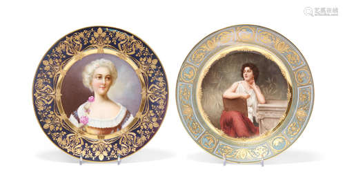 Late 19th/early 20th century Four Vienna style porcelain portrait plates