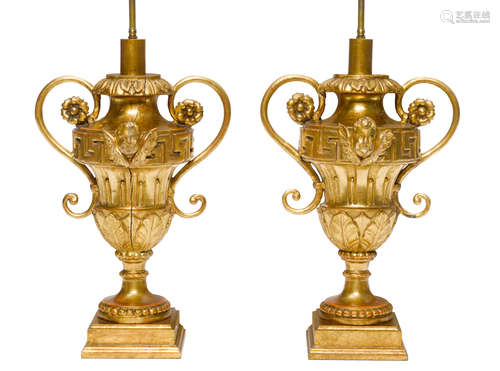 Late 18th/early 19th century A pair of Italian Neoclassical giltwood urns