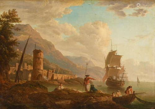 Figures coming to shore  12 3/4 x 18 1/4in (32.4 x 46cm) Attributed to Adrien Manglard(Lyons 1695-1760 Rome)