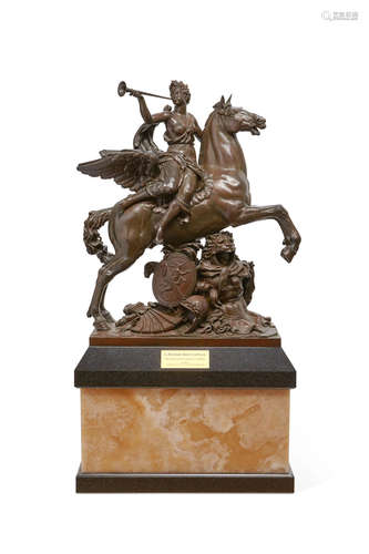 By Gautier, after a model by Antoine Coysevox (1640-1720)Late 19th century A French patinated bronze figure of Fame riding Pegasus sounding a trumpet