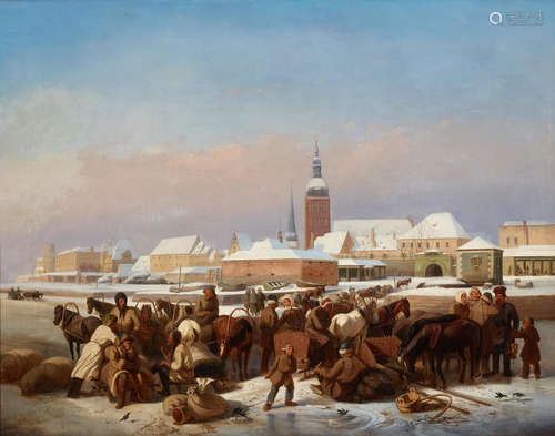 St. Petersburg in winter 30 1/2 x 38 1/2in (77.5 x 97.8cm) Heinrich Eduard Muller(Russian, 1823-1853)