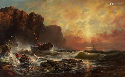 Shipwreck 30 x 48in overall: 42 x 59in Granville Perkins(1830-1895)