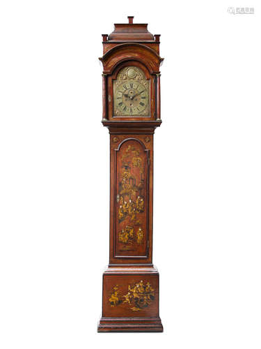 18th century A George III scarlet japanned tall case clock