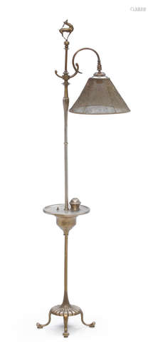 a Tiffany Studios silvered bronze and enameled mesh smoker's floor lamp