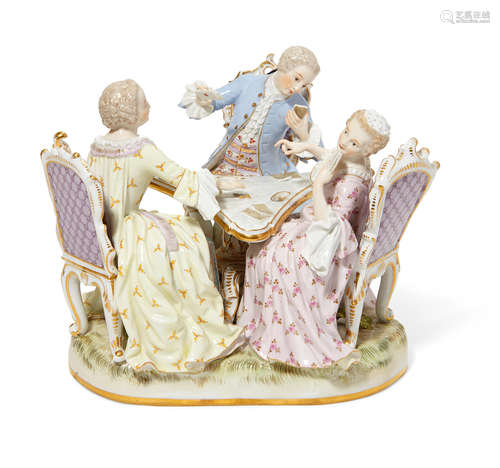 Late 19th century A Meissen porcelain group of three card players