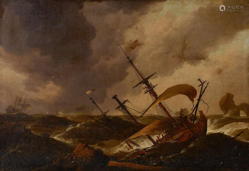 The shipwreck   35 1/2 x 51 1/2in (90.3 x 130.9cm) unframed Circle of Jacob Adriaensz. Bellevois(Rotterdam 1621-1675)