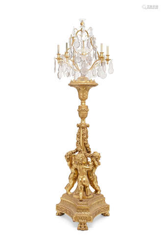 Incorporating antique elements A Louis XVI style giltwood and cut glass torchère