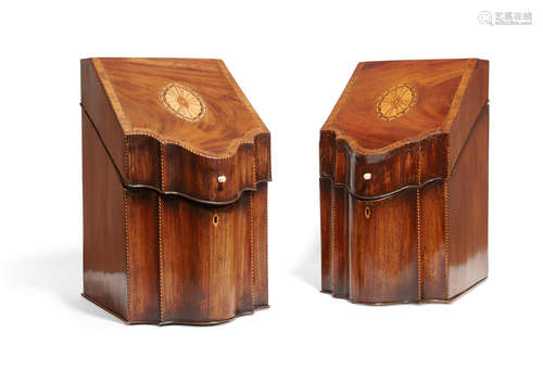 Fourth quarter 18th century and later A pair of George III inlaid mahogany knife boxes