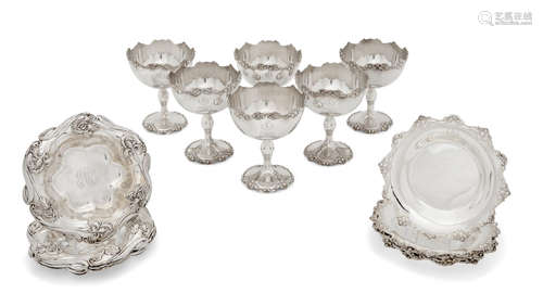 by Shreve & Co., San Francisco, CA, 20th century  An assembled sixteen-piece group of American sterling silver tableware