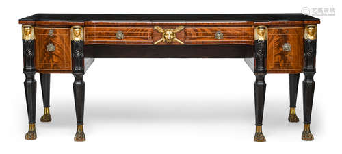 19th century A Regency Egyptian Revival parcel gilt ebonized mahogany sideboard