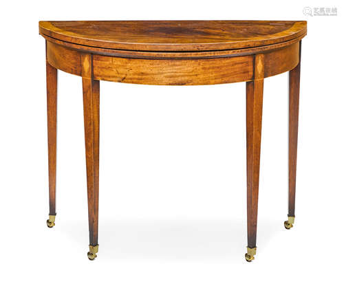 Late 18th century A George III inlaid mahogany demi lune card table