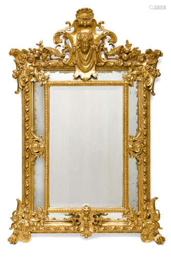 19th century A Louis XV style carved giltwood engraved mirror