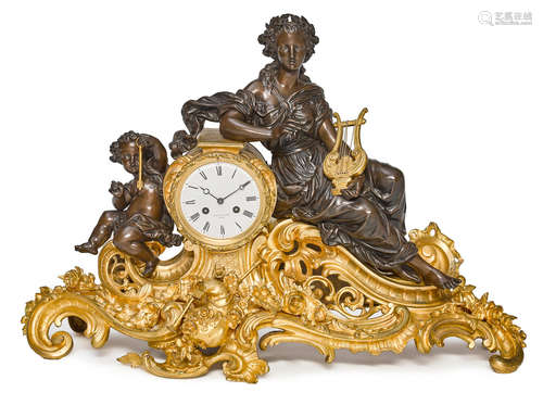 Third quarter 19th century A Napoleon III gilt and patinated bronze figural mantel clock