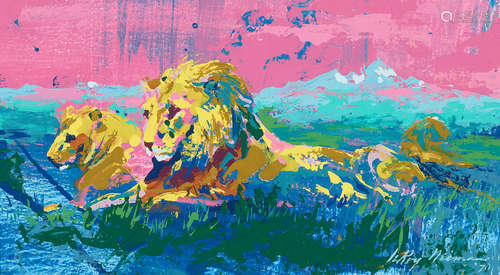 Lazy Lions 8 x 13 1/4in (20.3 x 33.7cm) LeRoy Neiman(American, 1921-2012)