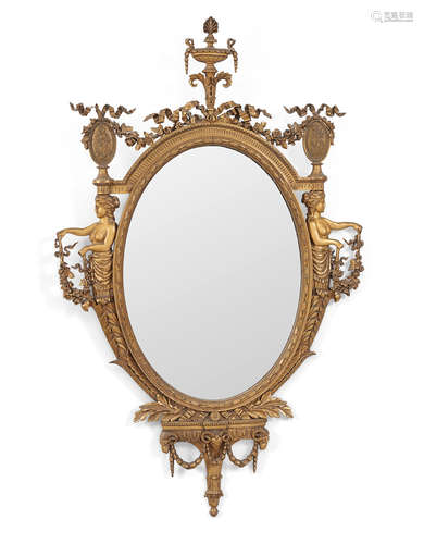 A Louis XVI style giltwood and gilt gesso oval mirror