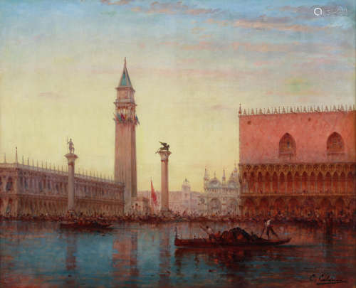 A view of Piazza San Marco from across the lagoon, Venice 23 5/8 x 28 3/4in (60 x 73cm) Charles Clément Calderon(French, 1870-1906)