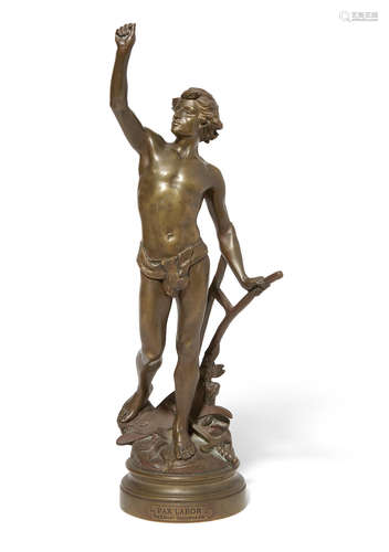 Late 19th century A French patinated bronze figure: Pax Laborafter a model by Edouard Drouot (French, 1859-1945)