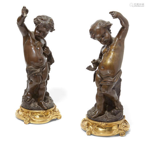 Second half 19th century Pair of French patinated bronze figures of Putti