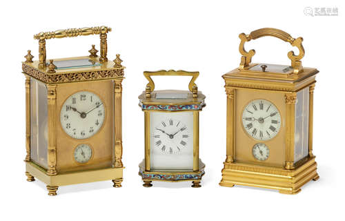 Late 19th/early 20th century A group of three French gilt brass carriage clocks