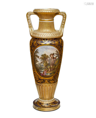 First quarter 19th century  An English Bloor Derby porcelain two handled 'Long Tom' vase