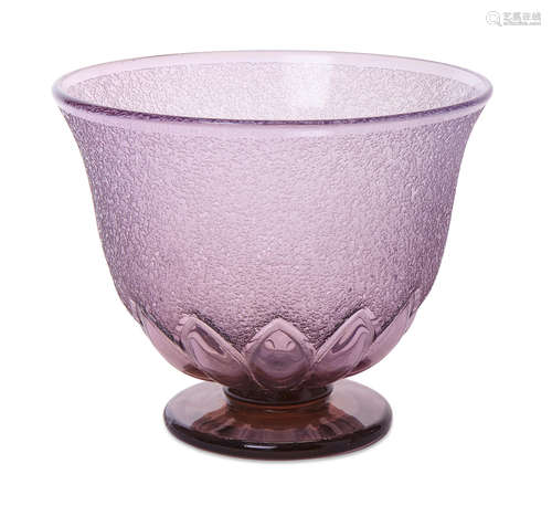 Circa 1930Signed DAUM NANCY FRANCE with the Cross of Lorraine.height 8 1/4in (21cm); diameter 10 1/4in (26cm)  A Daum Frères glass Footed Bowl