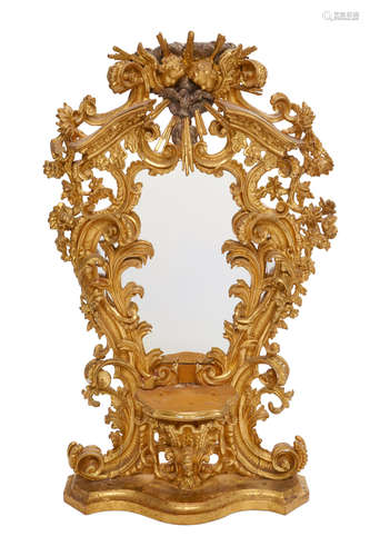 18th century An Italian Baroque parcel silvered and giltwood mirrored tabernacle