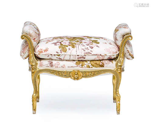 19th century A Louis XV style parcel giltwood and painted window seat