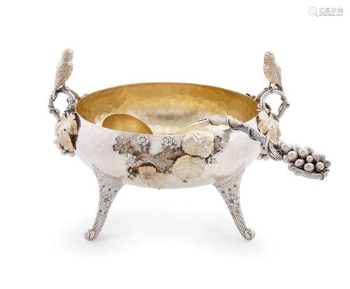 by George C. Shreve & Co., San Francisco, CA late 19th Century  An American gilt Sterling silver figural punch bowl and laddle