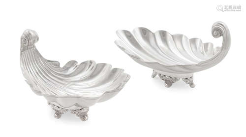 by Sanborns, Mexico City, 20th century  A pair of Mexican sterling silver shell form footed dishes