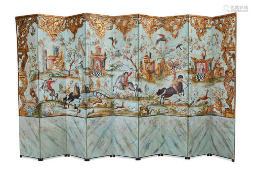 Late 18th/19th century An Italian painted canvas nine panel floor screen