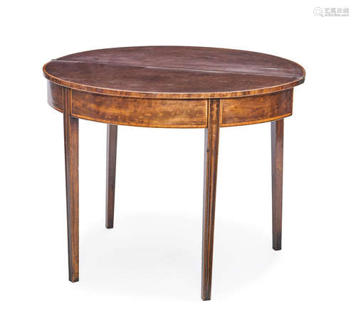 Late 18th century A George III inlaid mahogany demilune fold card table