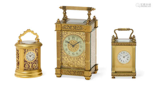 Late 19th/early 20th century A group of three French gilt brass carriage clocks