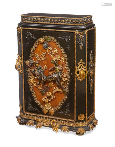 19th century and later A Continental gilt and painted metal mounted ebonized side cupboard